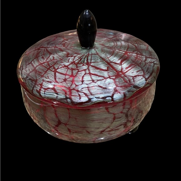 RARE antique absolutely gorgeous Loetz Titania Austria Glass lidded, footed bowl - Picture 6 of 12